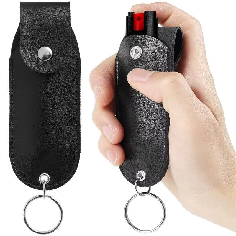 Leather Pepper Spray Pouch Keychain Holder – Empty Leather Carry Case with Key Ring (Pepper Spray Not Included)