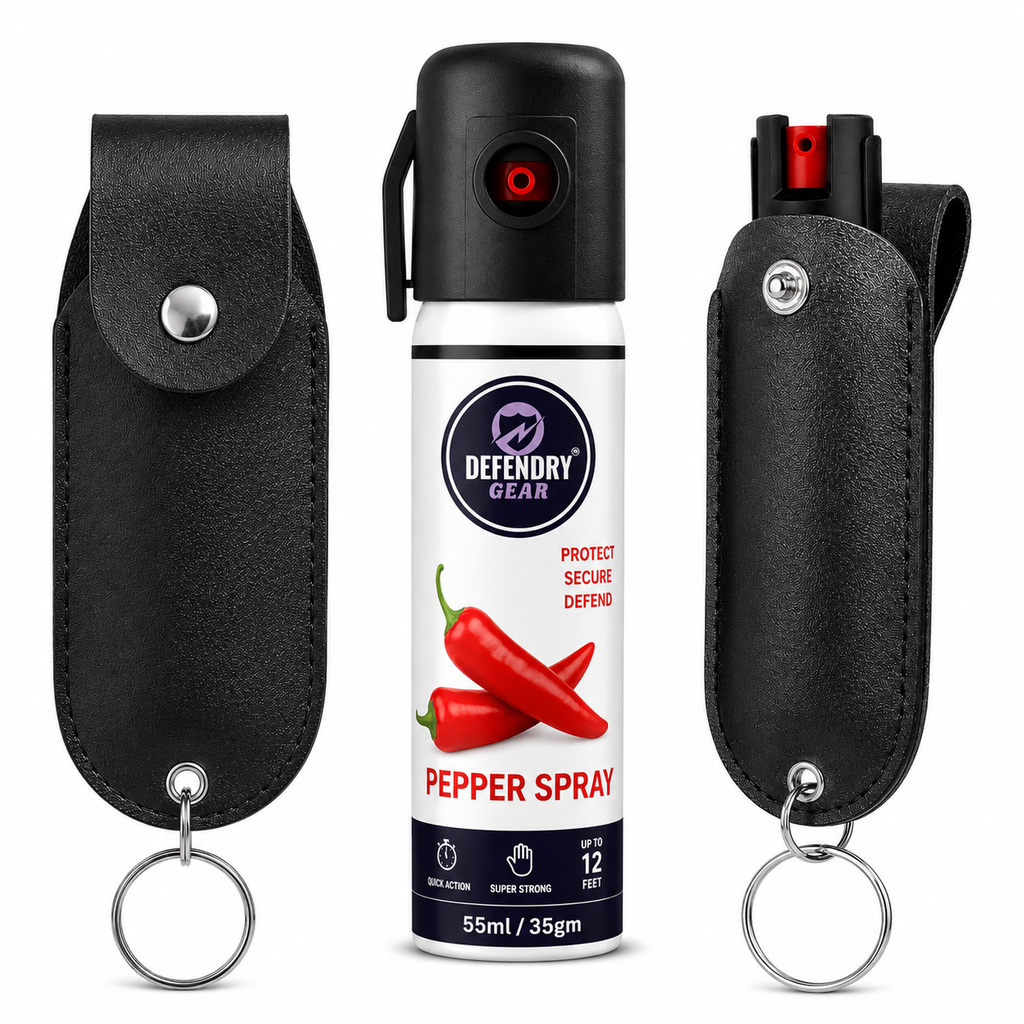 Pepper Spray with Premium Leather Keychain Pouch | Personal Safety Combo for Women & Men