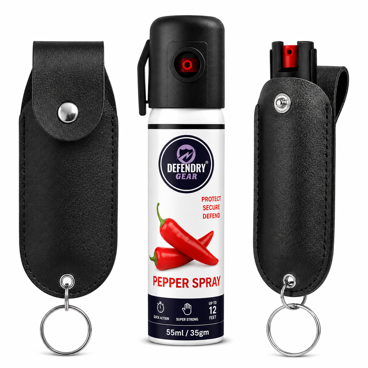 Pepper Spray with Premium Leather Keychain Pouch | Personal Safety Combo for Women & Men