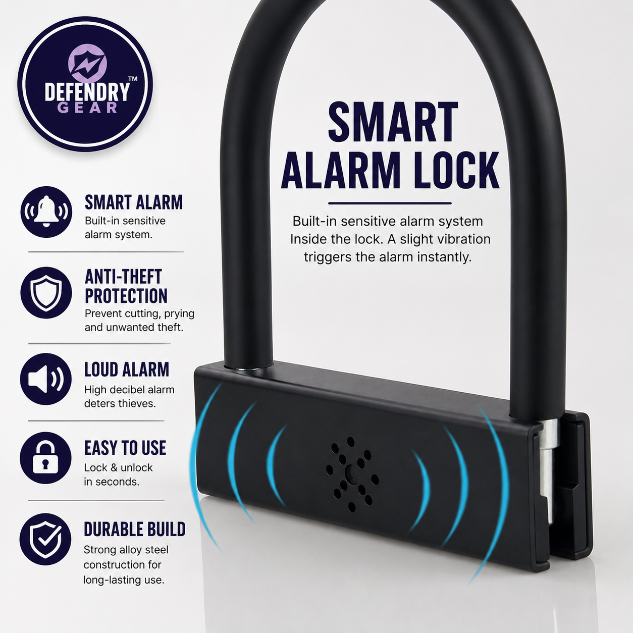 Smart Alarm U-shaped Lock | 110dB Anti-Theft Lock for Bikes, Motorcycles, Scooters & E-Bikes | Heavy Duty Alloy Steel | Includes 3 Keys