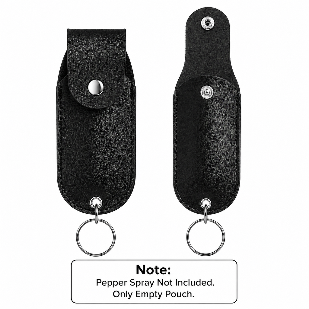Leather Pepper Spray Pouch Keychain Holder – Empty Leather Carry Case with Key Ring (Pepper Spray Not Included)