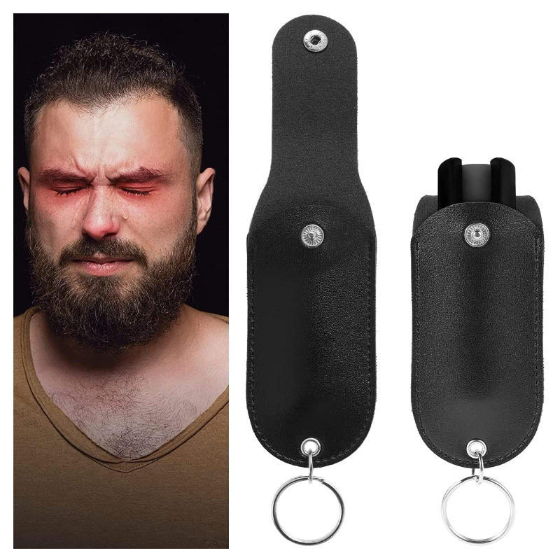 Pepper Spray with Premium Leather Keychain Pouch | Personal Safety Combo for Women & Men