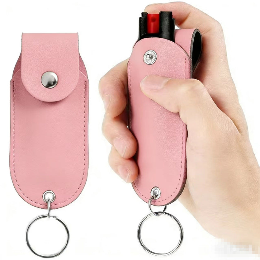 Leather Pepper Spray Pouch Keychain Holder – Empty Leather Carry Case with Key Ring (Pepper Spray Not Included)