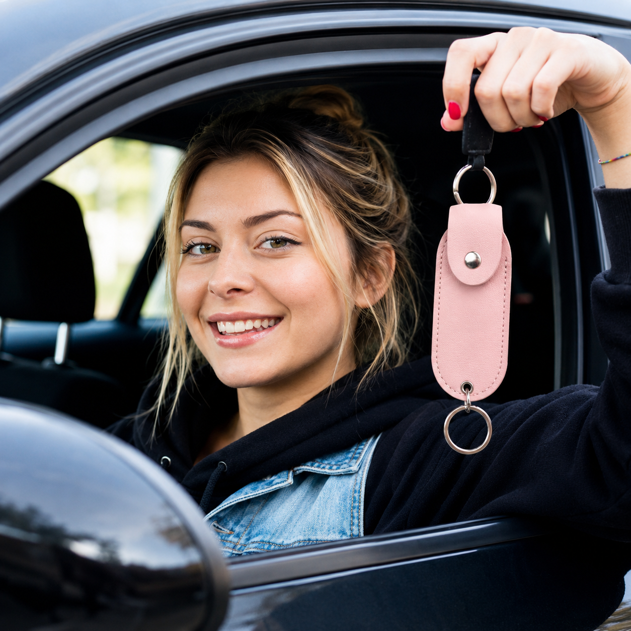 Leather Pepper Spray Pouch Keychain Holder – Empty Leather Carry Case with Key Ring (Pepper Spray Not Included)