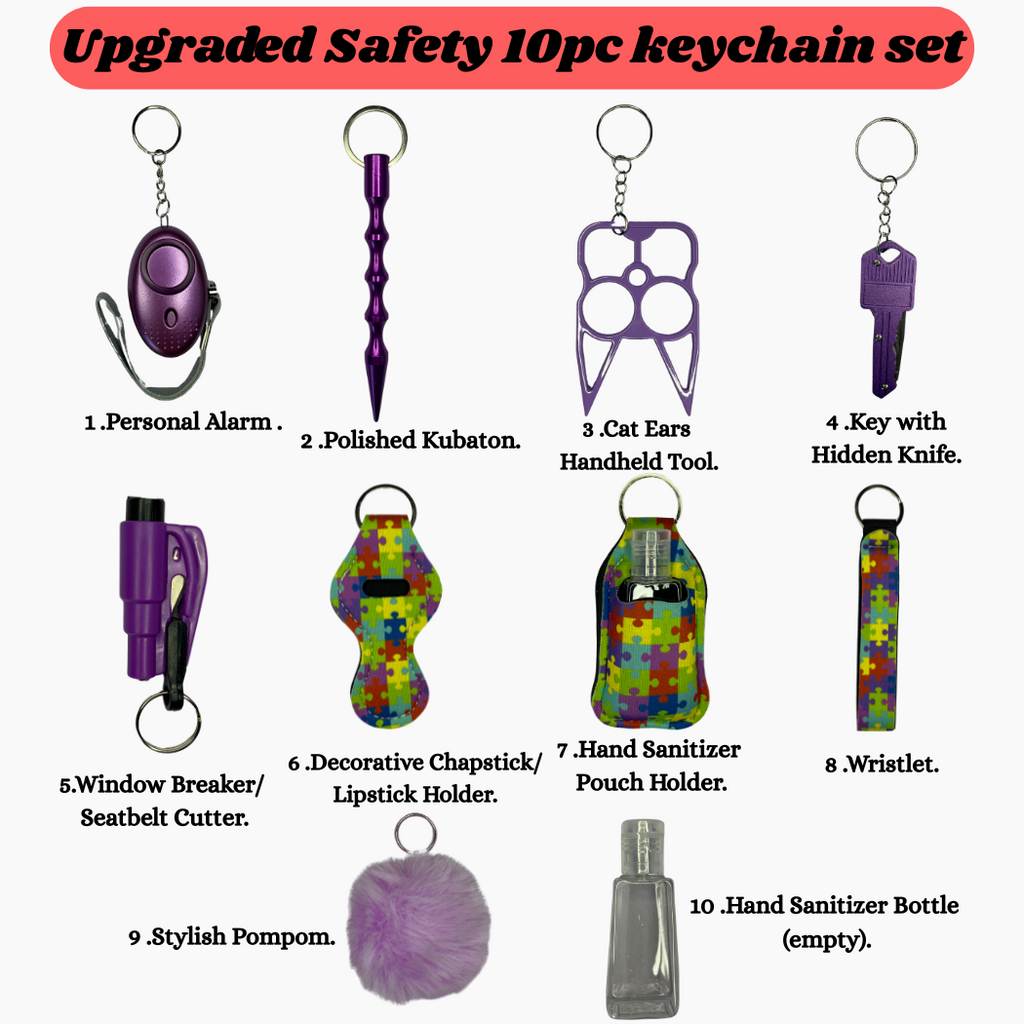 Self-Defense Keychain Set – 10-in-1 Personal Safety Kit (Purple set)