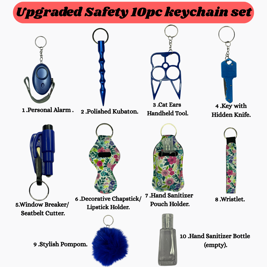 Self-Defense Keychain Set – 10-in-1 Personal Safety Kit (Blue set)