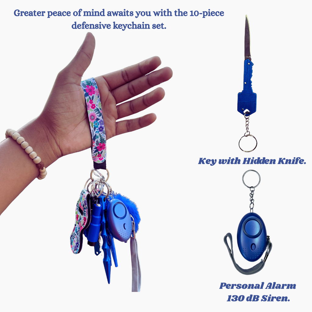 Self-Defense Keychain Set – 10-in-1 Personal Safety Kit (Blue set)